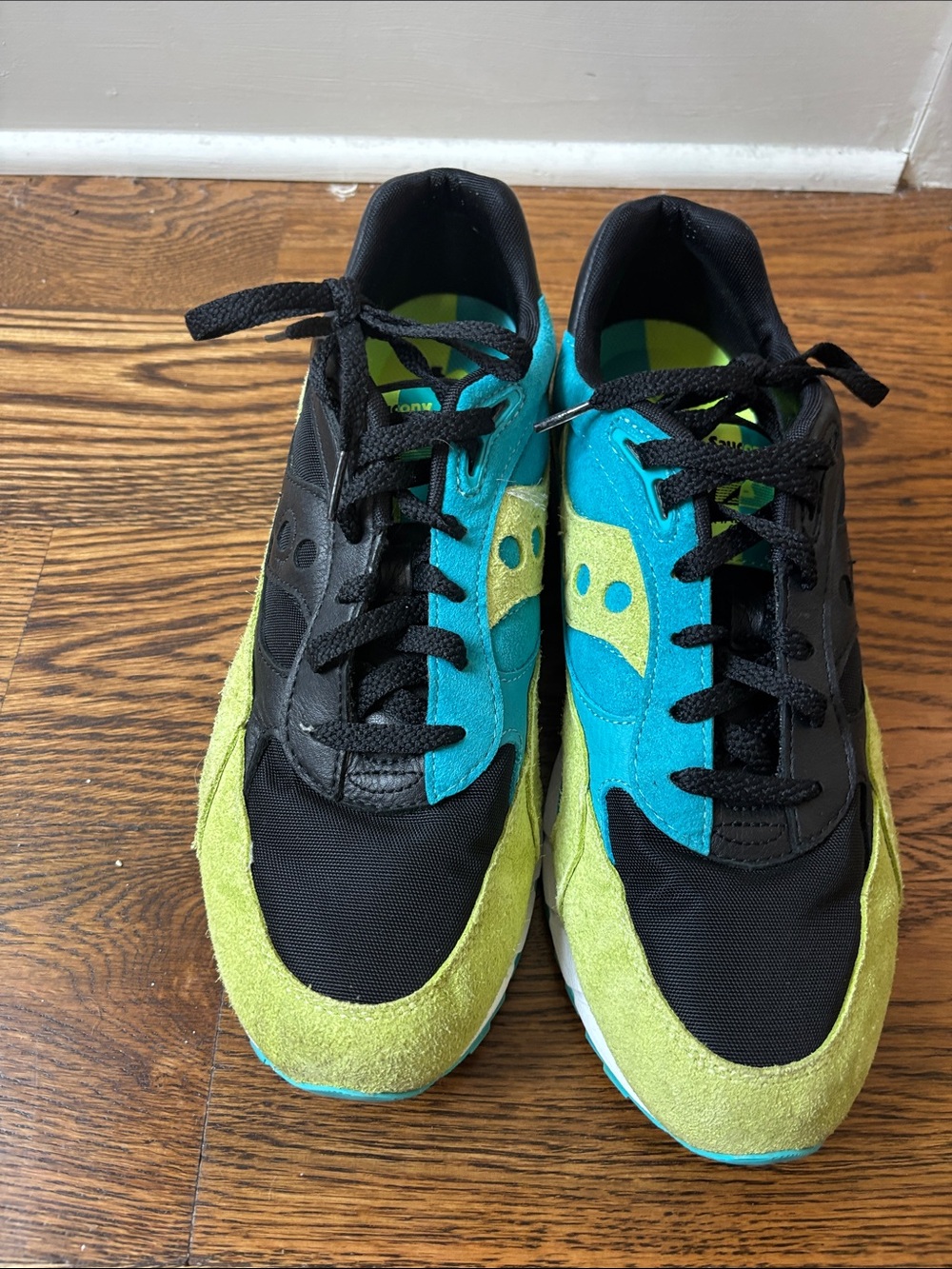 Saucony Black, Teal & Lime Green Retro Runner Sneakers